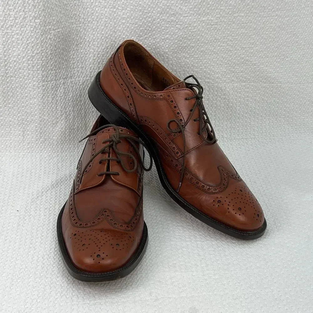Panelli Wingtip Derby Dress Shoes Men’s 10.5 Brown Leather Made in Italy